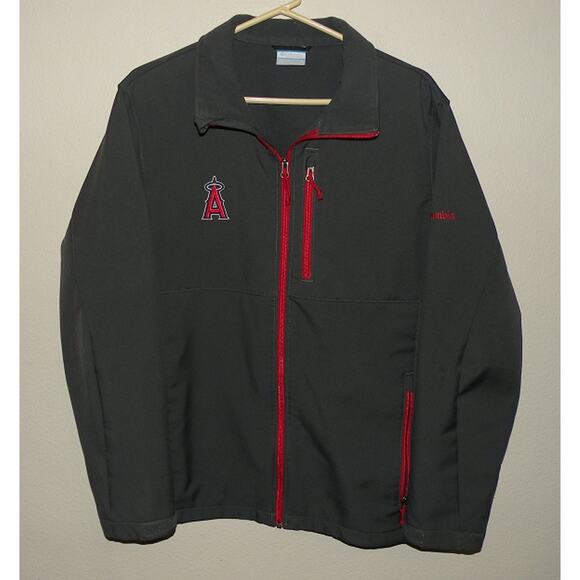 Columbia MLB Los Angeles Angels Mens Large Softshell Zip Jacket Gray Embroidered - Picture 1 of 3